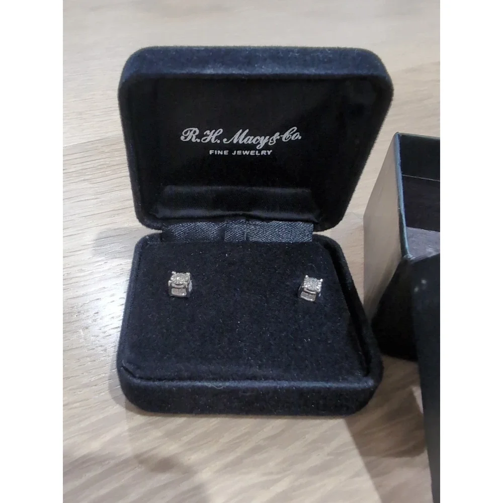 RH Macy's Diamond Solitaire Wedding Studs 1/2cttw Round Stud 14KW White Gold